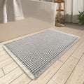 Upgraded Waffle Bath Mat, Super Absorbent Non Slip Bath Mats for Bathroom Floor, Machine Washable Bathroom Rugs with Tassels, Rubber Backed Bathroom Mats, Ultra Soft, 20" x 32",LightGrey & Cream