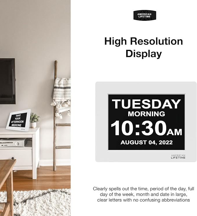 American Lifetime Upgraded Version, Day Clock Extra Large Impaired Vision Digital Clock with Backup and 5 Alarm Options, Black