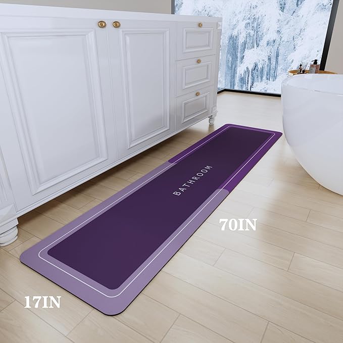 Bath Mat, Bathroom Mat Rugs Super Absorbent Shower Mats Non Slip Quick Dry Thin Rubber Mats for Bathroom Floor Fit Under Door, Shower Rug for Bathtub, Shower, Purple