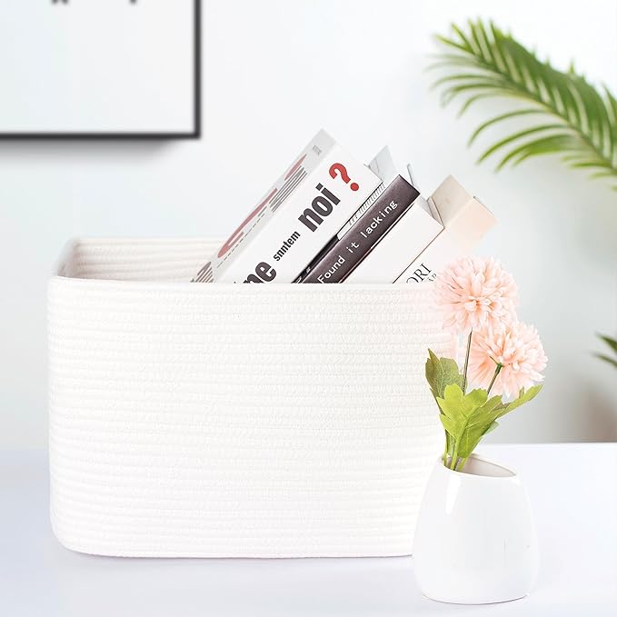 MINTWOOD Design 3-Pack Storage Baskets for Shelves, Playroom and Classroom, Book Basket, Decorative Cube Bins, Woven Closet Organizers, Baby Nursery Baskets, Creamy White