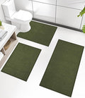 Chakme 3 Piece Bathroom Rug Sets, Ultra Thin Bath Mat, Absorbent & Quick Drying, Non Slip, Durable, Easy to Clean, Geometric, Dark Green, 17" x 24" / 17" x 30" / 17" x 59"