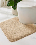 ILANGO Beige Toilet Rugs U Shaped 22" × 24" Non Slip & Super Absorbent Extra Thick Soft, Washable Bath Mats for Bathroom Floor, Plush Shaggy Contour Bath Rugs for Toilet,Dry Quick