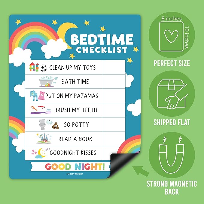 Magnetic Morning & Bedtime Routine Chart for Kids - Customizable Toddler Daily Schedule Board with Dry Erase Surface, Stickers & Marker, Build Habits with Visual Checklists, Colorful Theme