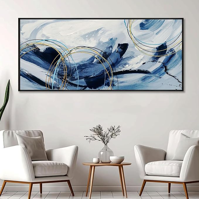yiijeah Large Wall Art - Modern Blue Abstract Wall Decor for Living Room and Bedroom Print Pictures Canvas Framed Artwork Home Office Decoration