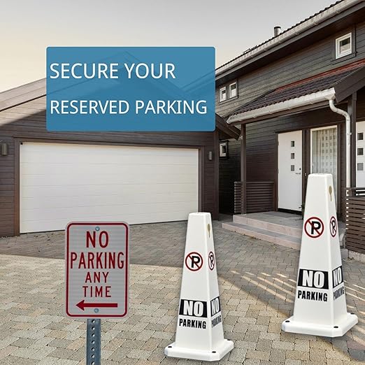 BESEA 4PCS White No Parking Cone White Caution 4 Sided No Parking Cone Reserved Parking