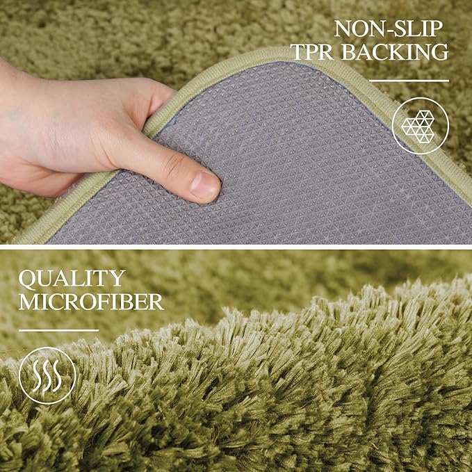 Walensee Large Bathroom Rug (24 x 72, Olive Green) Extra Soft and Absorbent Shaggy Bath Mat, Machine Washable Microfiber, Non Slip Luxury Floor Mat