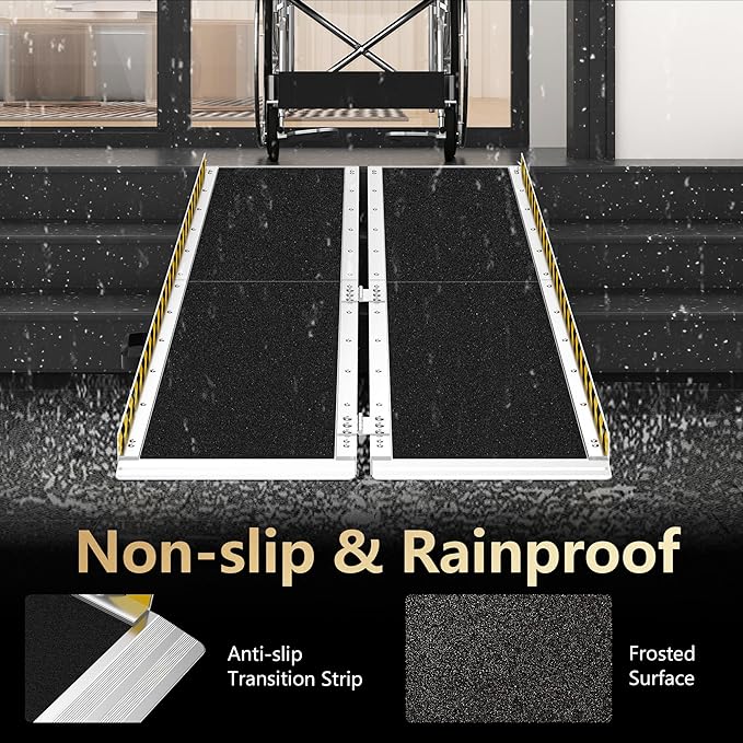 6FT Portable Wheelchair Ramp, Non-Slip Aluminum Folding Handicap Ramp, Ramps for Wheelchairs for Home with Handle, Wheelchair Ramps for Home Steps/Stairs/Threshold/Doorways/Scooter, 600LBS Capacity