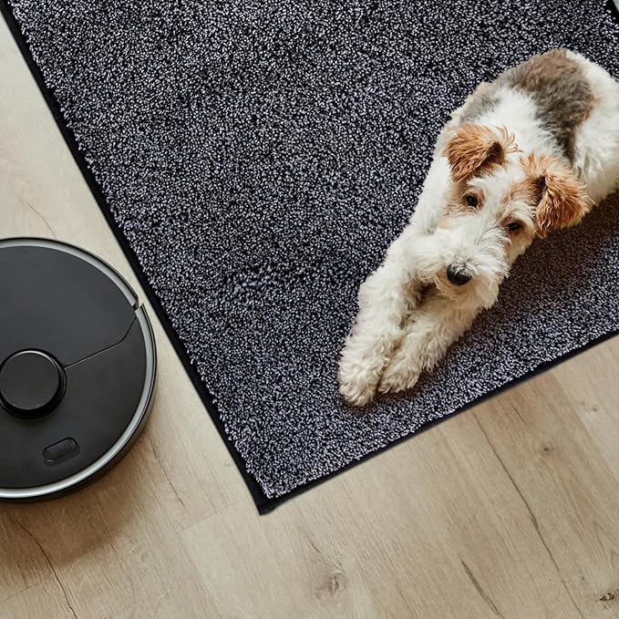 PURRUGS Easy Care Area Rug 4.5ft x 7ft, Non-Slip Washable Entryway Rug, Dog Door Mat, Stain Resistant Accent Rug for Hallway, Living Room, Bedroom and Mudroom, Bluish Grey-Black