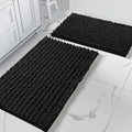 Yimobra Bathroom Rugs Sets 2 Piece - Quick Dry Extra Thick Luxury Chenille Bath Mat, Non Slip Super Absorbent for Tub Shower Sink, Machine Washable Shaggy Floor Mat, 32"x20"+24"x17" Inch, Black
