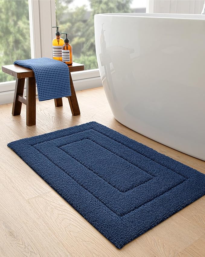 DEXI Bathroom Rug 24x16, Non Slip Washable Bath Mat for Shower Floor, Absorbent Soft Bathmat with Rubber Backing, Quick Dry Microfiber Carpet, Navy
