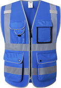JKSafety 9 Pockets Class 2 High Visibility Zipper Front Safety Vest With Reflective Strips,Meets ANSI/ISEA Standard (5X-Large, 150-Blue)