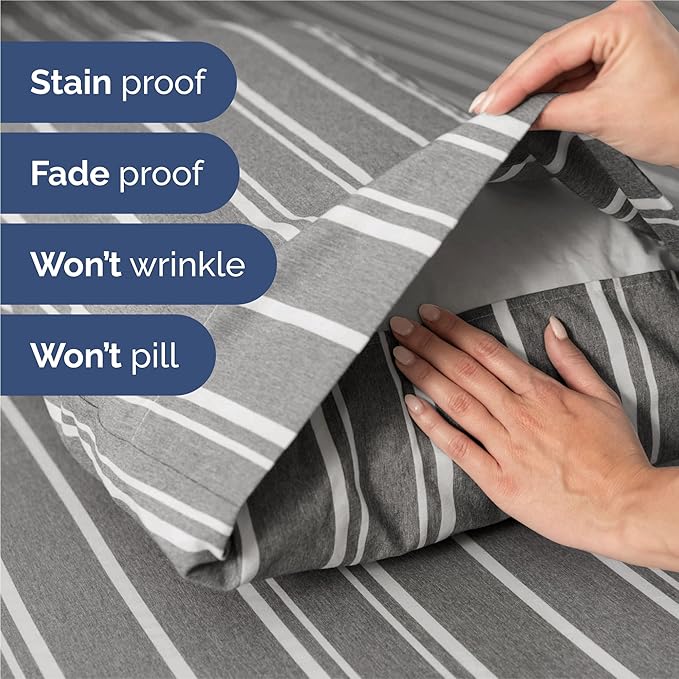 King 6 Piece Sheet Set - Cooling & Breathable Bed Sheets - Hotel Luxury Bed Sheets for Women, Men, Kids & Teens - Bedding w/Deep Pockets & Easy Fit - Soft & Wrinkle Free - King Grey Stripes Sheets