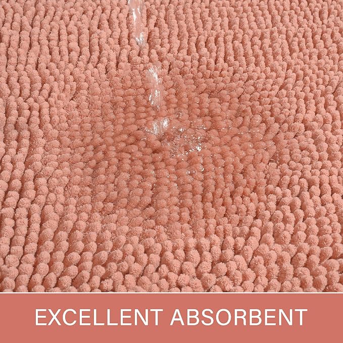 LOCHAS Luxury Bathroom Rug Shaggy Bath Mat 24 x 60 Inch, Washable Non Slip Bath Rugs for Bathroom Shower, Soft Plush Chenille Absorbent Carpets Mats, Pink