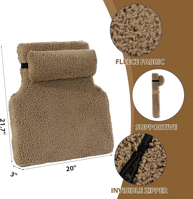 HOMBYS Sherpa Fleece Lumbar Support Pillow with Headrest for Recliner,Memory Foam Recliner Chair Cushion for Back Pain,Big High Back Support for Recliner with Chair Headrest for Elderly (Khaki)
