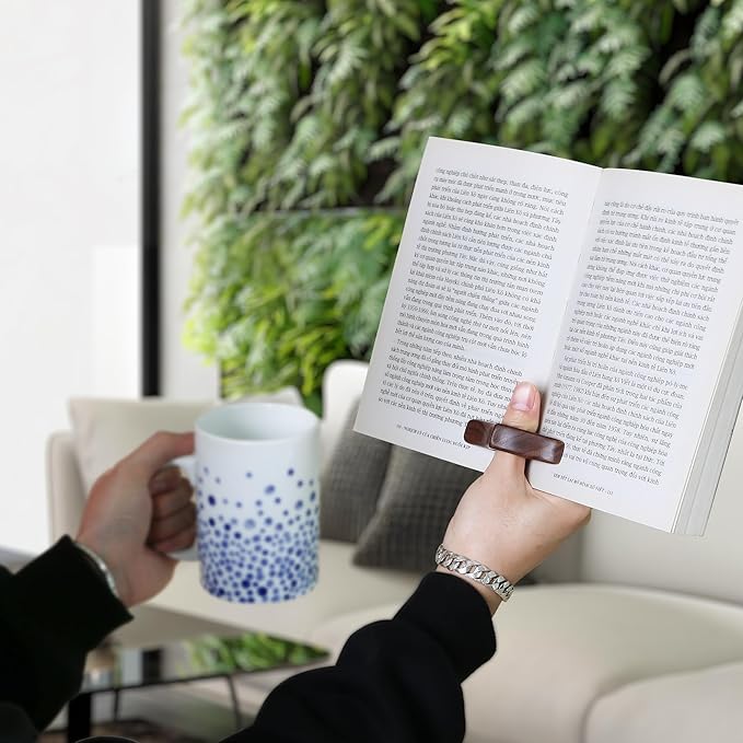 Walnut Book Page Holder, Smooth Finish Wood Book Holder for Reading, Ideal Book Reader Gifts & Reading Accessories,Book Worm Gifts for Women, Thumb Book Page Holder (Large-N)