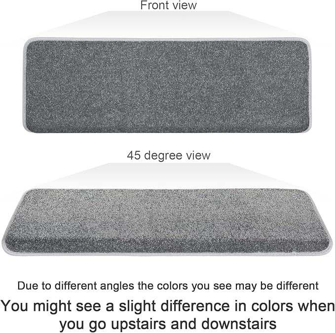 PURE ERA Bullnose Carpet Stair Treads Set Tape Free Non-Slip Indoor Stair Protectors Pet Friendly Rugs Covers Soft Skid Resistant Washable Reusable 9.5" x 30"(2 Pieces,Gray)