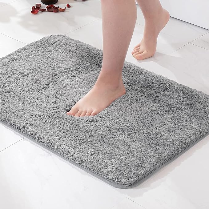 MIULEE Gray Bathroom Rugs Thick Shaggy Bath Rug Mats for Bathroom Non Slip Absorbent Plush Washable Carpet Living Room Bedroom Mat Floor, 20x30 inches