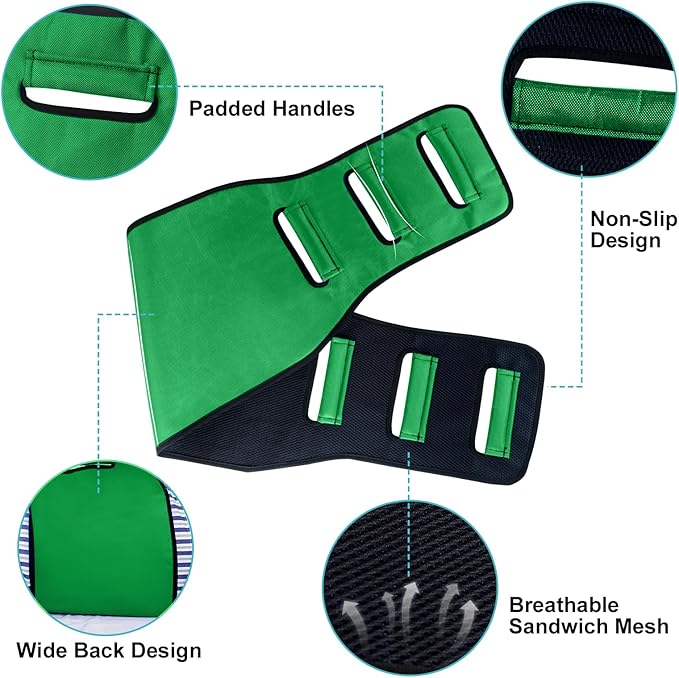 Transfer Sling for Seniors, Transfer Belt Widened Back Curve Design Sling for Movement, Transfer Boards for Bedridden Patient, Bed Assist Handle, Back Lift Belt for Patient Care (Green)