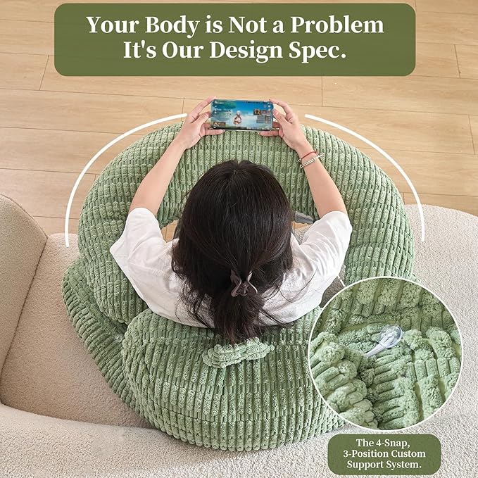 Back Pillow for Bed Sitting Up,U Shaped & Back Support Pillow for Bed,19" Backrest with Lumbar & Arm Support,Comfy Corduroy Fabric,Lap Pillow for Gaming/Reading/Watching TV,Green
