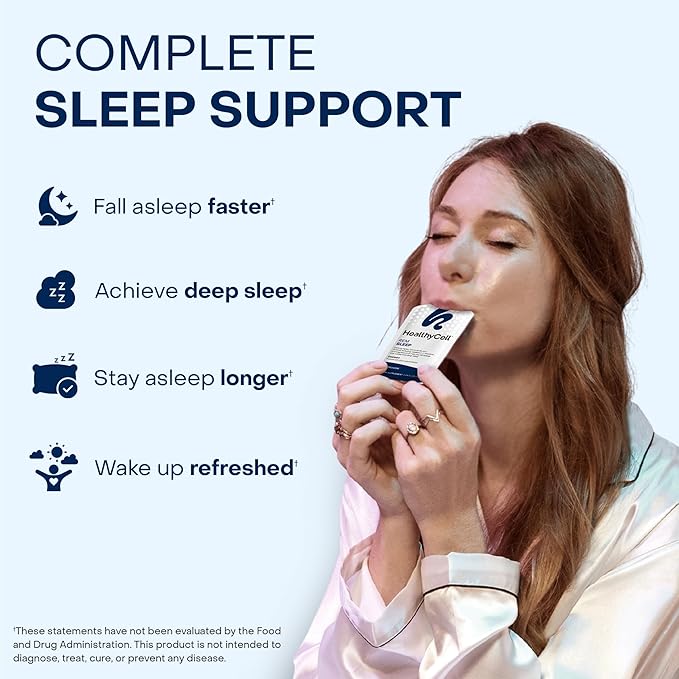 Healthycell REM Sleep - Liquid Gel Extra Strength Sleep Supplement for Adults - Melatonin, Magnesium, GABA, L-theanine Supplement - Maximum Absorption - 14 Gel Packs