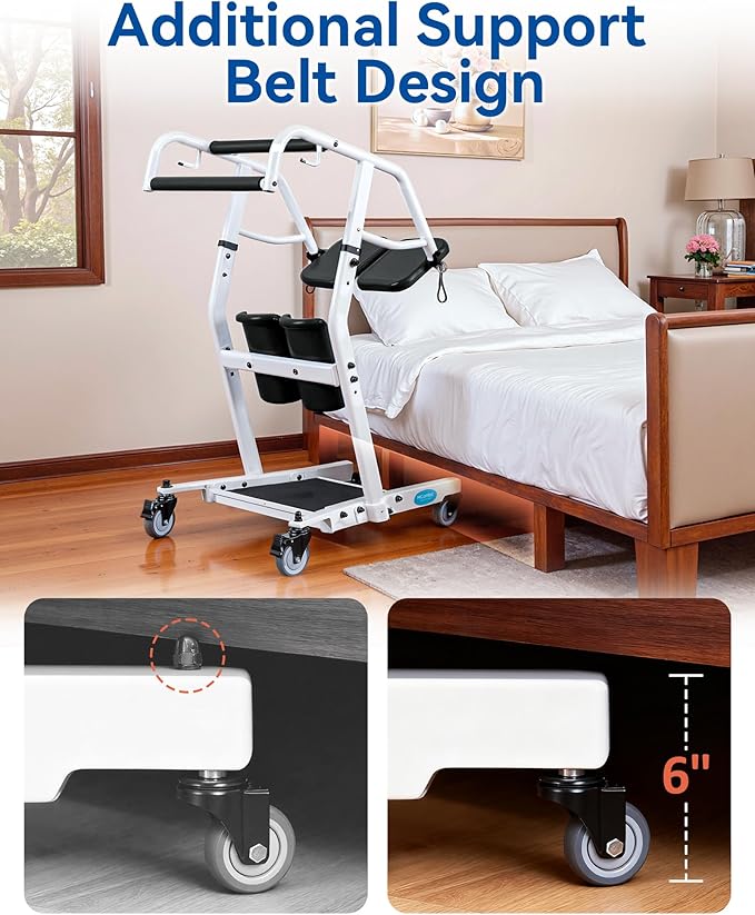 MCombo Stand Assist Patient Lift with Transfer Belt, Patient Transport Unit for Home Care and Elderly Use, 400lbs Capacity, STA446 (Black)