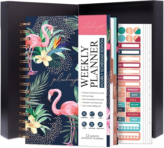 PLANBERRY Hourly Schedule Planner Premium – Undated Weekly Organizer with Time Slots & Monthly Budget – Time Management, Goal Setting, to-Do List & Habit Tracker –6.9″x8.5″(Rose Flamingo)