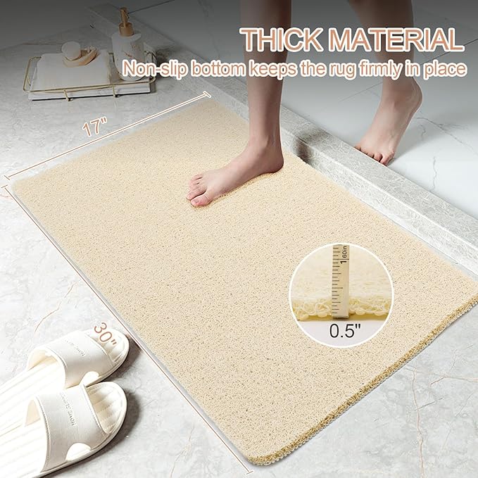 Joyhalo Shower Mat Bathtub Mat Non Slip, Bathmats Non Slip, Quick Drying Foot Scrubber Loofah Mats for Shower, Tub, Bathroom, Home, 32x24inch, Beige