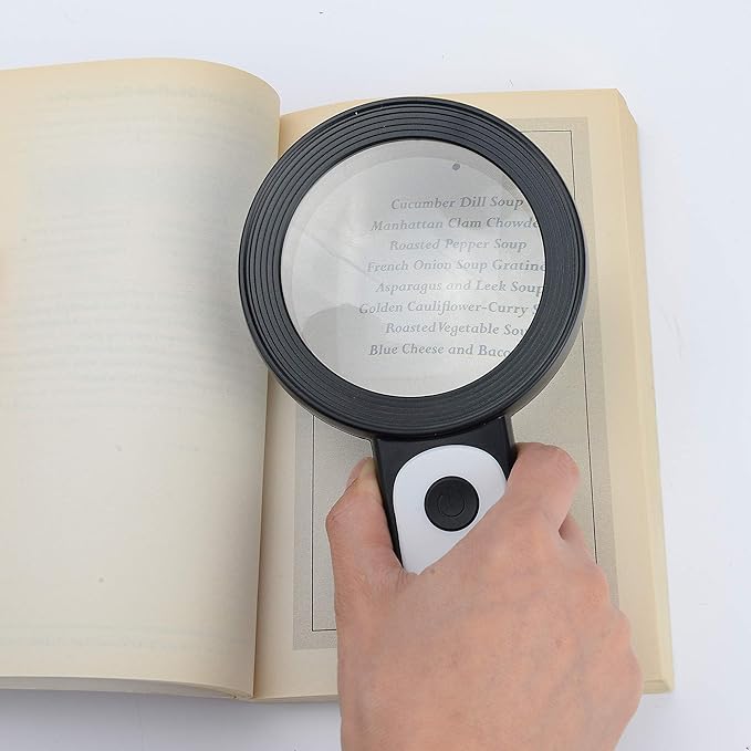 JMH Magnifying Glass with Light, Handheld Large Magnifying Glass 18LED Cold and Warm Light with 3 Modes, Illuminated Lighted Magnifier for Seniors Reading, Coins, Jewelry