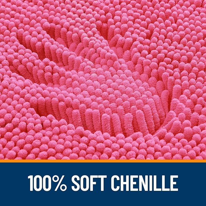 OLANLY Bathroom Rugs Sets 2 Piece, Soft Absorbent Chenille Bath Mats and U-Shaped Contour Toilet Mat Area Rug Set, Machine Washable Bath Carpet, Home Decor Accessories(24"x16"+24"x20", Hot Pink)