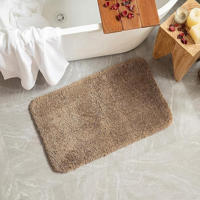 MIULEE Extra Thick Non Slip Bathroom Rug Shaggy Soft Bath Mat Plush Microfiber Absorbent Water for Shower Tub Machine Washable (Light Brown, 24x40 Inches)