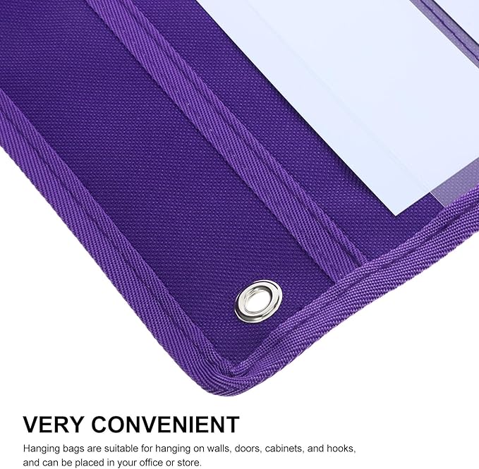 Hanging Pocket Chart Organizer Pouch Polyester Iron Material 10 Dry Erase Cards for Classroom, Wall or Door, Schedule Memo Note Storage Bag Purple