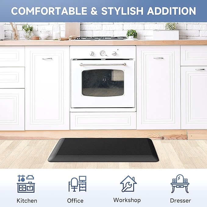 4/5 Inch Thick Kitchen Mats for Floor, StepRite Kitchen Rug for Standing Desk, Non-Slip, Thicker, Stain & Water Resistant, Comfort Anti Fatigue Floor Mat for Home, Kitchen, Office - Black, 32 * 20''