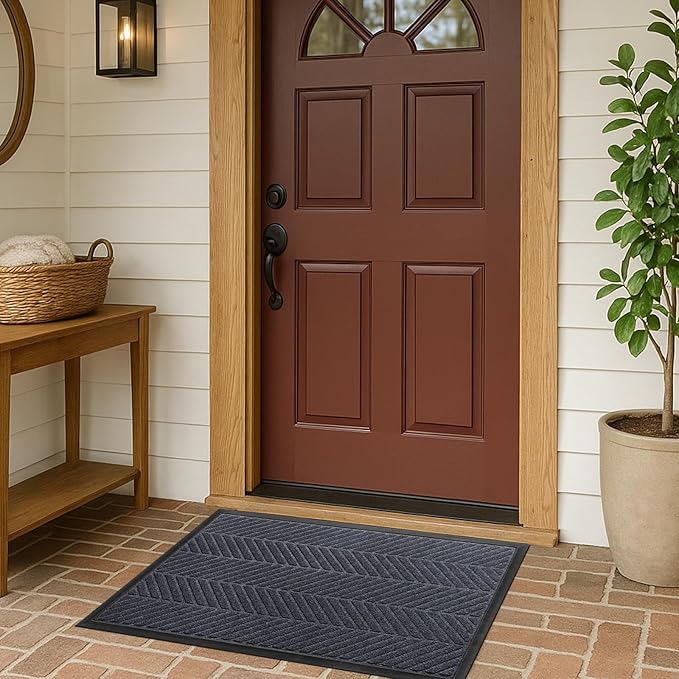 Front Door Mat 36"x24" Indoors Outdoors Welcome Mats, Waterproof Non-Slip Rubber Backing Heavy Duty Doormat Outside Entrance, Low Profile Entryway Rugs Floor Mat for Patio, Pattern A Grey