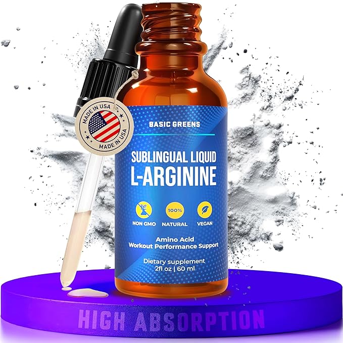 L-Arginine Liquid Nitric Oxide Supplement for Men and Women – Non-GMO Vegan for Circulation, Endurance, Energy, Stamina, Performance and Workout – 2 fl oz
