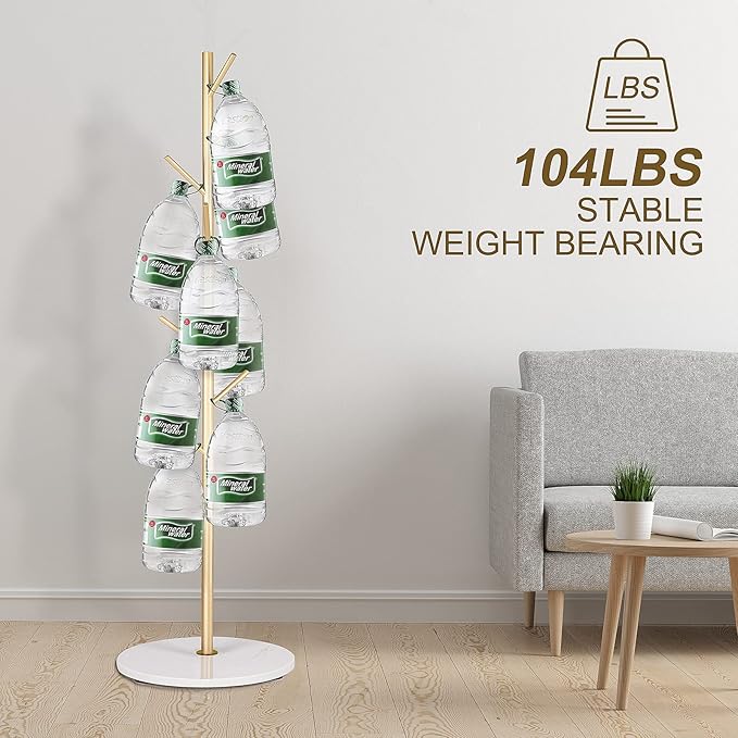 ZOZOE Metal Coat Rack Freestanding, Golden Coat Racks with Heavy Duty Natural Marble Base, Modern Stable Coat Tree Stand with 8 Hooks, Coat Tree Hanger Stand for Bags, Hats, Entryway, Office