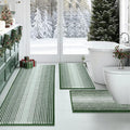 BSICPRO Bathroom Rugs Sets 3 Piece, Toilet Rugs U-Shaped Contour Bath Mat Set, Large Striped Non Slip Absorbent Chenille Shower Mat, Hunter Green