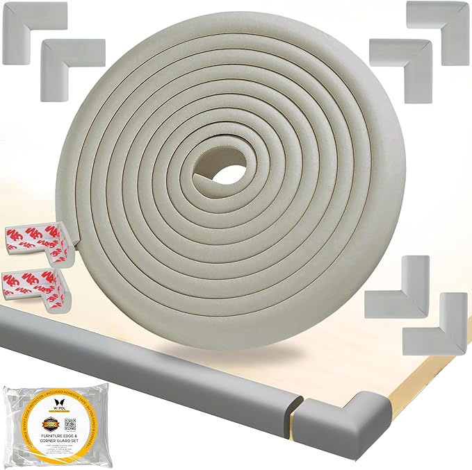 Table Edge Protector for Baby Proofing (18ft Edge+8 Corners) Baby Proof Corners and Edges Guard, Soft NBR Rubber Foam 3M Adhesive, Furniture Corner & Edge Safety Bumpers for Table & Fireplace-Gray