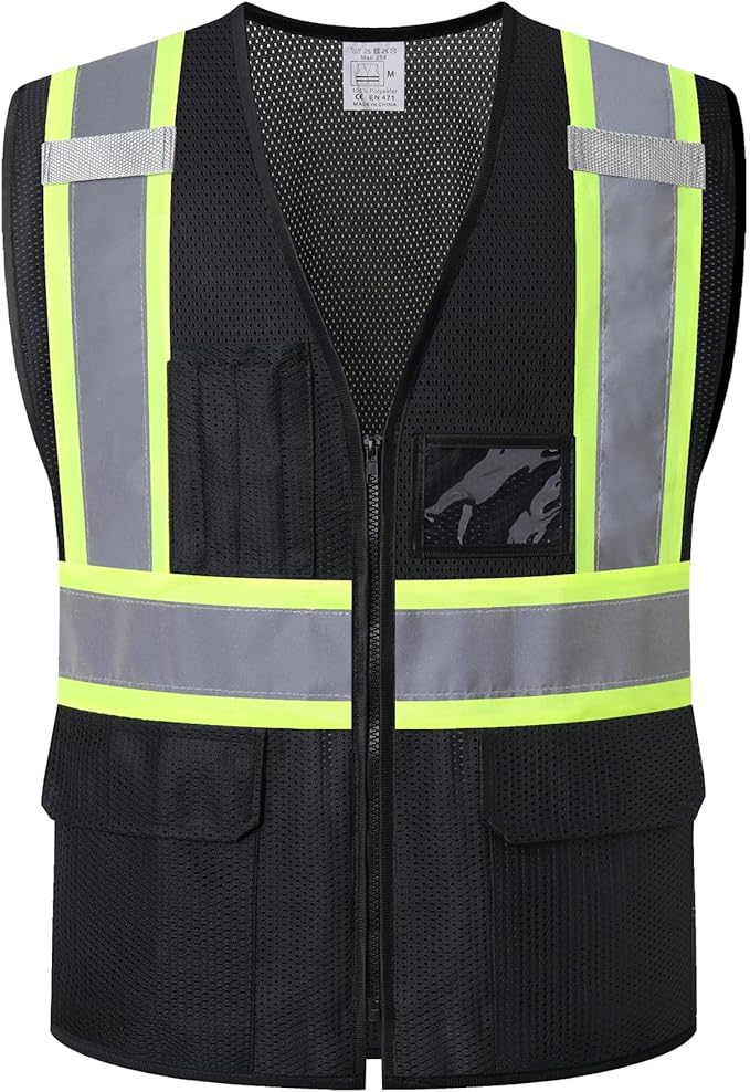 Reflective Safety Vest for Men Women Hi Vis Vest with Pockets High Visibility Vest Mesh Construction Vests Meets ANSI/ISEA Standards (Black-33, Small)