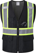 Reflective Safety Vest for Men Women Hi Vis Vest with Pockets High Visibility Vest Mesh Construction Vests Meets ANSI/ISEA Standards (Black-33, Small)