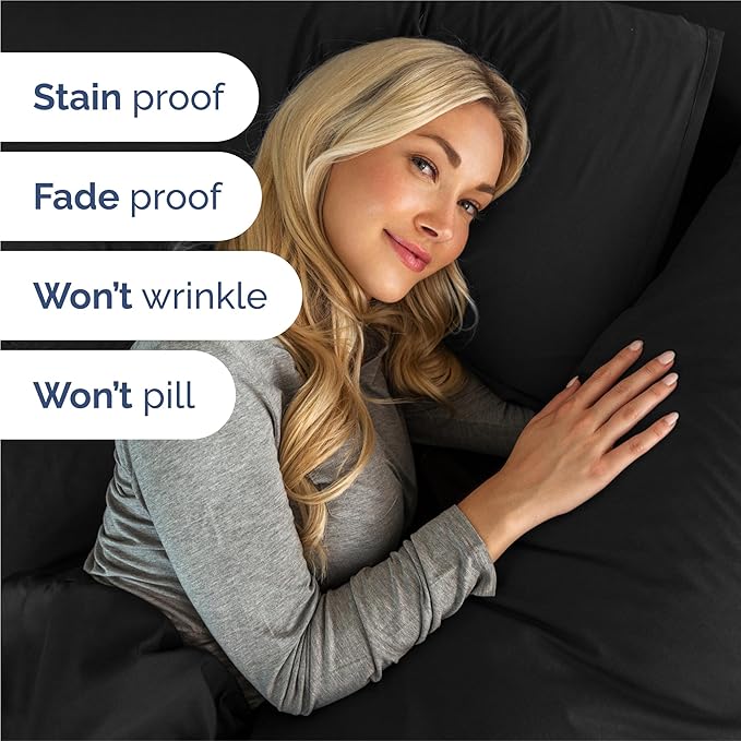 Queen 6 Piece Sheet Set - Cooling & Breathable Bed Sheets - Hotel Luxury Bed Sheets for Women, Men, Kids & Teens - Comfy Bedding w/Deep Pockets & Easy Fit - Soft & Wrinkle Free - Queen Black Sheets