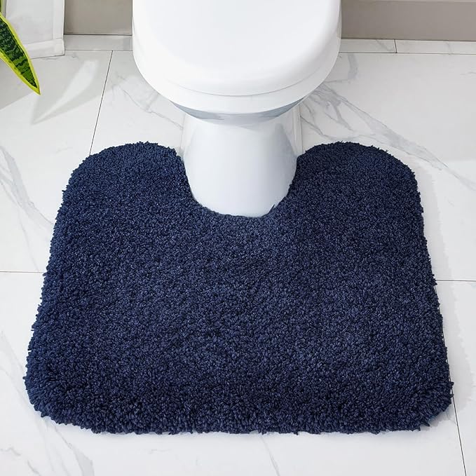 Toilet Rug 22x24 Navy Non Slip Fluffy Toilet Floor Mat U Shaped Washable Bathroom Contour Rug for Toilet Absorbent Thick Toilet Carpet