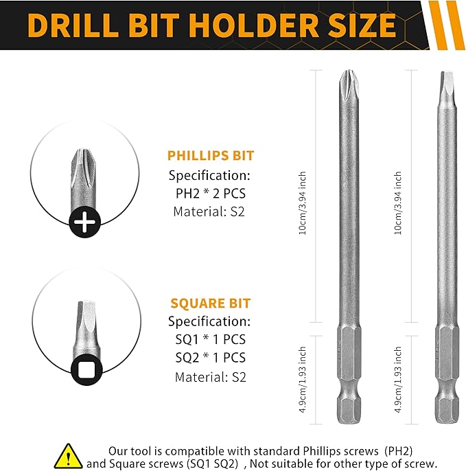 Spring Loaded Screw Holder Bit, 4 PCS Anti-drop Screwdriver Bit Holder for Mechanics, Electricians, DIY Repair, Retaining Tool for Grip Screws in Overhead or One Handed Positions (Phillips+Square)