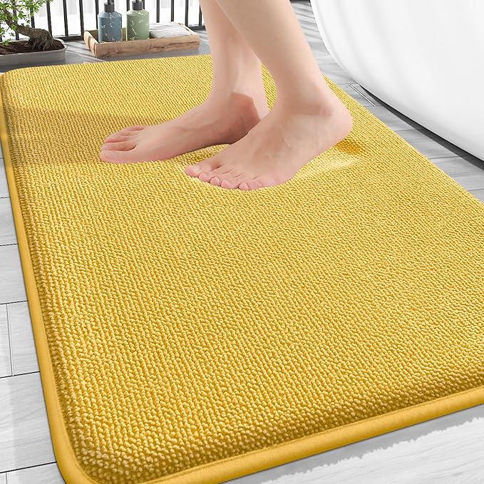 OLANLY Thick Memory Foam Bath Mat Rug 30x20, Extra Soft Absorbent Bathroom Rug, Quick Dry Bath Mats, Non-Slip, Machine Washable Carpet for Bathroom, Tub and Shower, Home Decor Accessories, Yellow