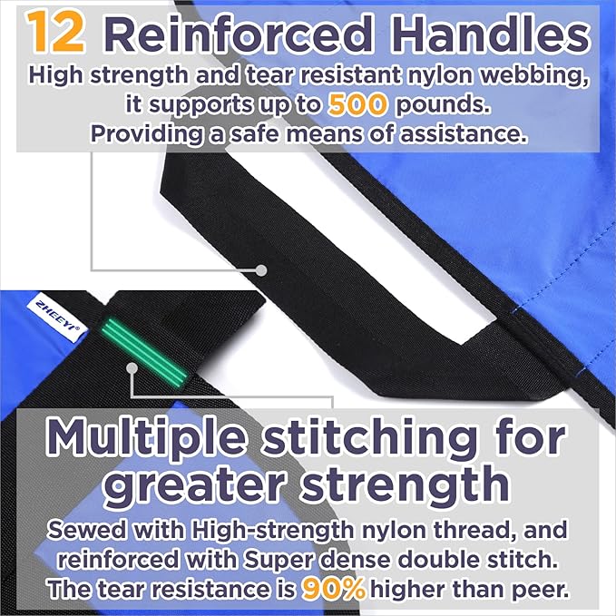 Bed Positioning Pad with Reinforced Handles 63" x 40" Washable Patient Transfer Slide Sheet for Body Lifting, Turning, Repositioning, for Elderly, Incontinence, Caregiver, Blue
