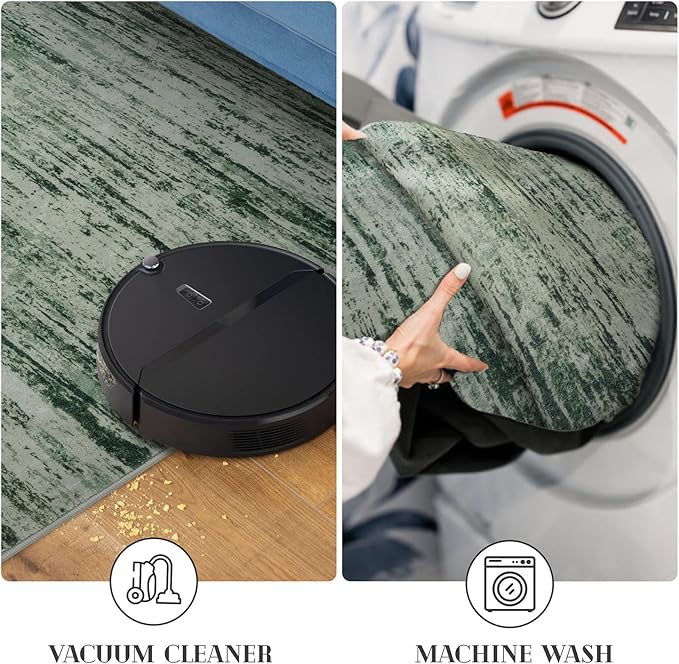 Modern Abstract Entryway Rug Indoor 2x3 Washable Rug Non-Slip Soft Small Area Rug Forest Green Kitchen Mats Thin Print Faux Wool Floor Carpet Throw Rugs for Entrance Bedroom