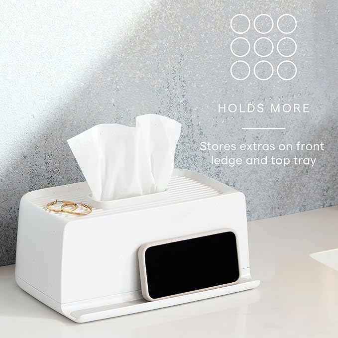YouCopia The Ledge Tissue Holder, Rectangular, Box Cover with Storage for Phones, Jewelry, Makeup and Accessories for Night Stand, Desk and Bathroom Organization