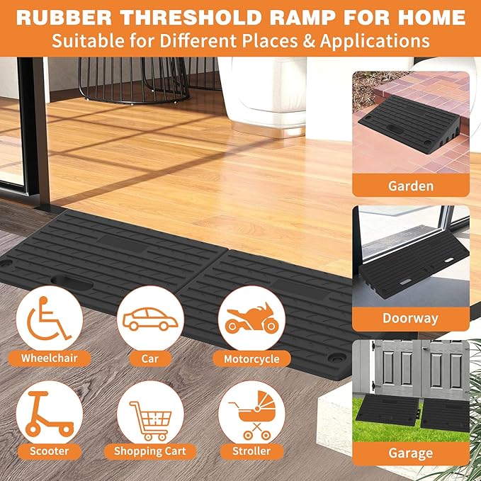 5.0" Rise Rubber Threshold ramp for Doorway/Cars, Step/Stair Rubber ramp with with Non-Slip Surface for wheelchairs/Curb/shed, 2200Pounds Load Capacity.