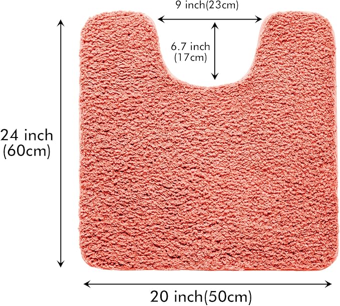MIULEE Microfiber Toilet Bath Mat U-Shaped Contour Shaggy Bathroom Rugs Non Slip Extra Thick Soft Bath Rug Absorbent Water for Bathroom Commode Machine Washable(20x24 Inch, Living Coral)