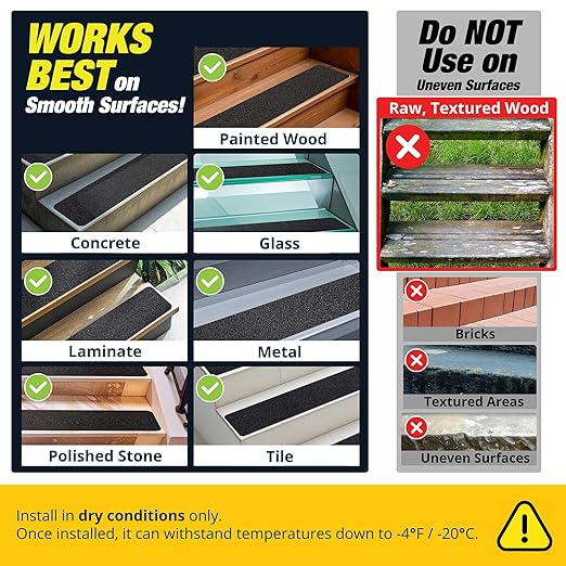 Outdoor Stair Treads - Non Slip 30" x 6" - 12-Pack Weather Resistant Exterior Grip Tape - Anti Skid Strips - Waterproof 80-Grit Adhesive Treads