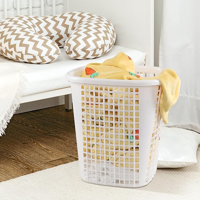 Plastic Laundry Basket Hamper Organizer with Built-In Carry Handles, Tall Hamper for Closet, Dorm, Bedroom, 6 Pack, White